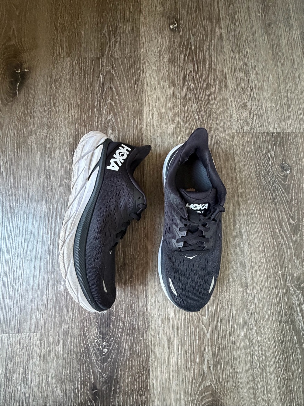 Hoka Woman Black and White Cushioned Running Shoes